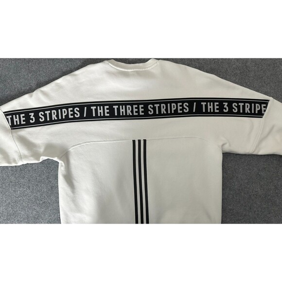 Adidas Three Stripes Crewneck Sweatshirt White Logo Fleece Pullover M Athleisure - Picture 8 of 12